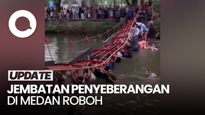 Video: Jembatan di Medan Roboh, Pengunjung Tercebur ke Danau