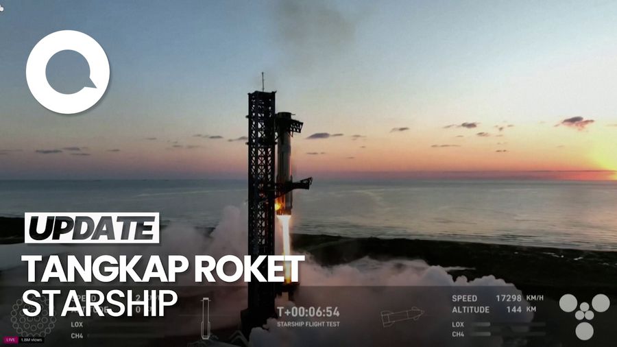 Video SpaceX Torehkan Sejarah Baru: Pendorong Starship Berhasil Ditangkap