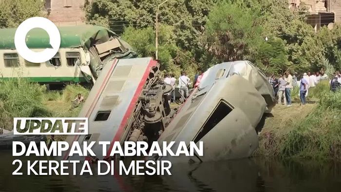 Video: Tabrakan 2 Kereta Api Sampai Gerbong Masuk Sungai di Mesir