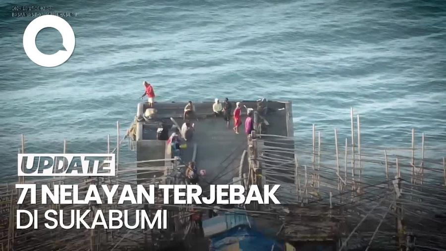 Video Lokasi 71 Nelayan Terjebak di Dermaga Eks Tambang Pasir Sukabumi