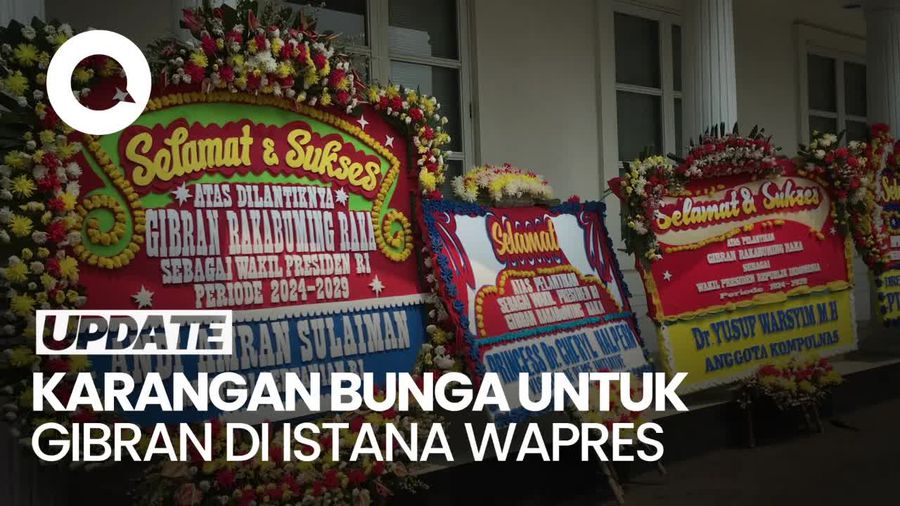 Video Karangan Bunga Ucapan Selamat Berjajar di Istana Wapres Seusai Gibran Dilantik