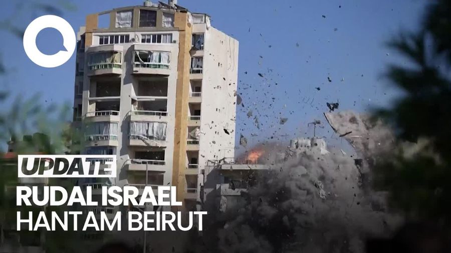 Video: Detik-detik Gedung Tinggi di Beirut Ambruk Dirudal Israel