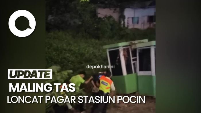 Video: Momen Sekuriti Kejar Maling Tas di Stasiun Pocin yang Kabur Loncat Pagar 