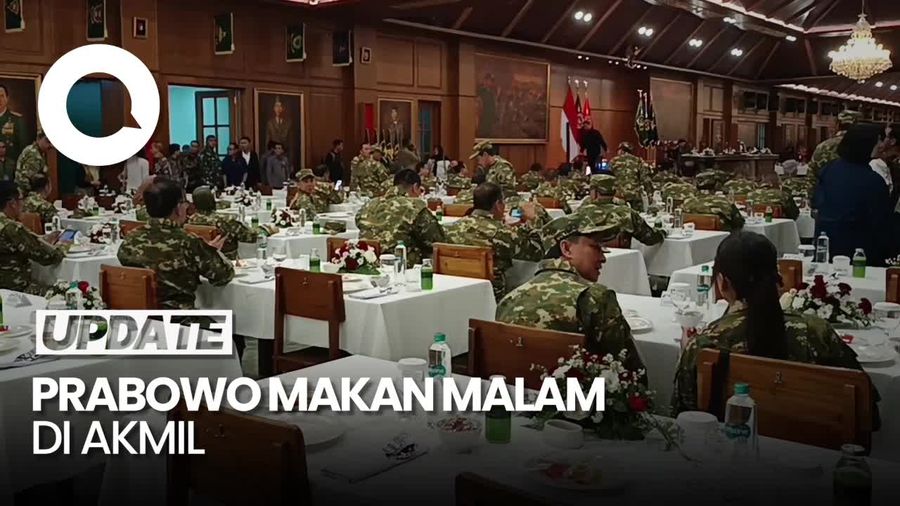 Video Prabowo Makan Malam Bareng Menteri saat Retret di Akmil Magelang