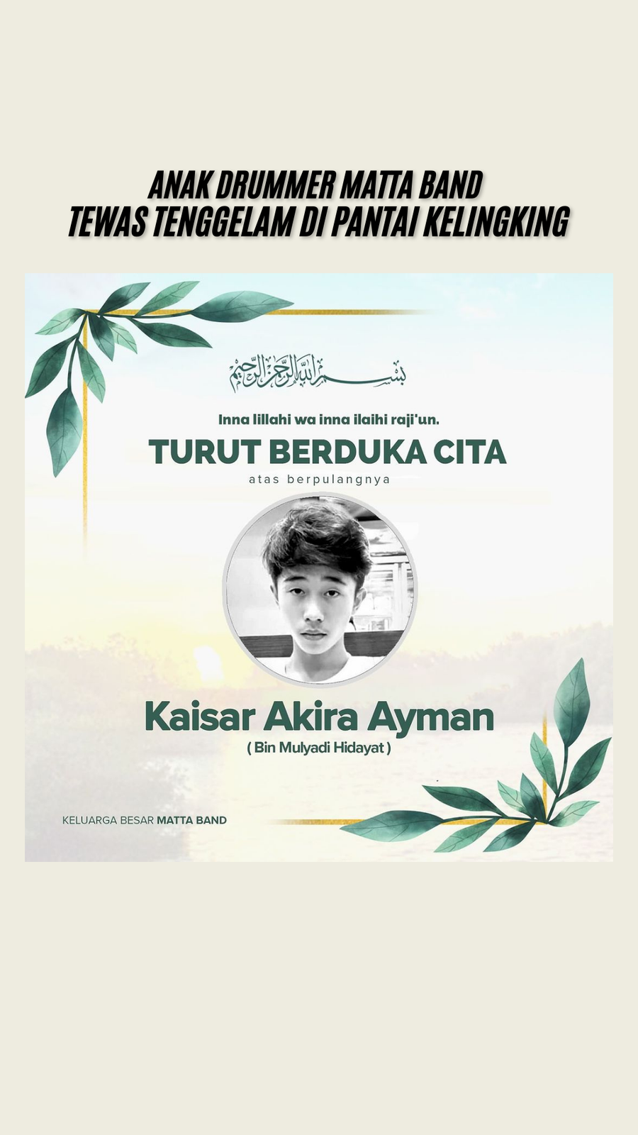 Video: Kabar Duka! Anak Drummer Matta Band Tewas Terseret Ombak di Bali