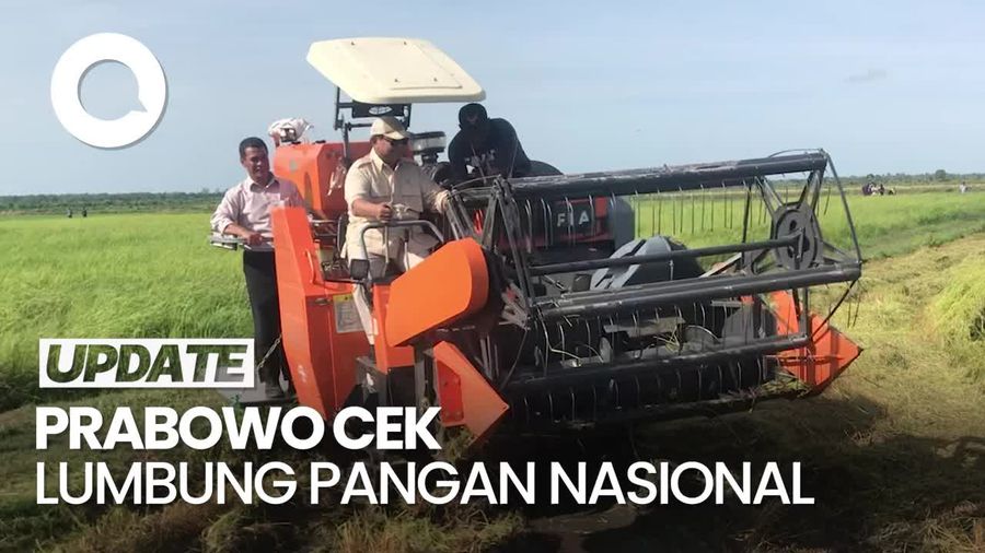 Video: Prabowo Jajal Mesin Combine Harvester saat Tinjau Panen Padi di Merauke