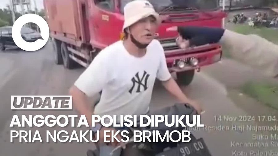Video: Heboh Pria Ngaku Mantan Brimob Pukul Polantas saat Kawal Truk