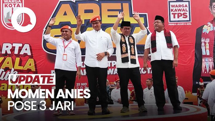 Video: Pakai Baret Oranye, Anies Pose 3 Jari di Apel Siaga Pramono-Rano