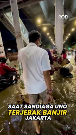 Video: Momen Sandiaga Terjebak Banjir di Jalan Raya Ciledug, Akhirnya Nebeng Dishub