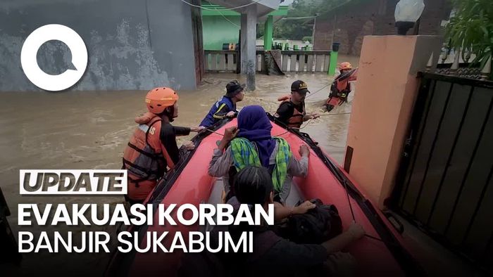 Video: Momen Tim SAR Evakuasi Warga Terjebak Banjir di Sukabumi