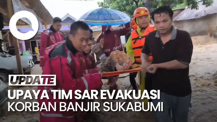Video: Momen Tim SAR Evakuasi Warga Terjebak Banjir di Puskesmas Palabuhanratu