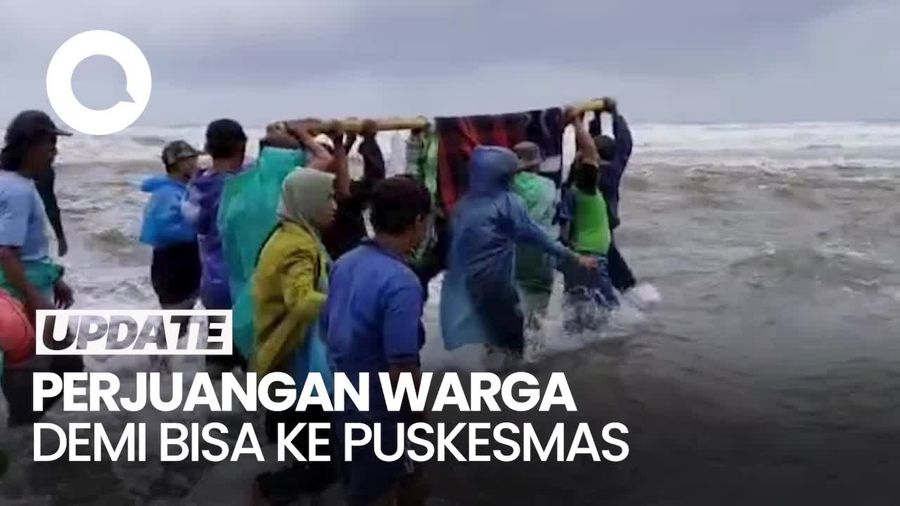 Video Warga Lampung Tandu Bumil Lintasi Jalan Rusak dan Pesisir Pantai
