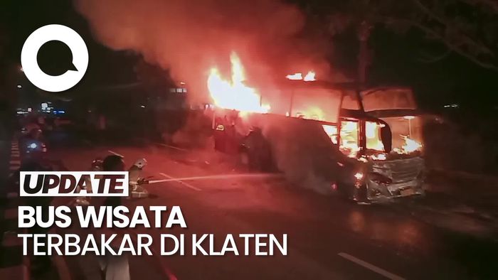 Video Bus Wisata Terbakar Habis di Klaten, Semua Penumpang Selamat