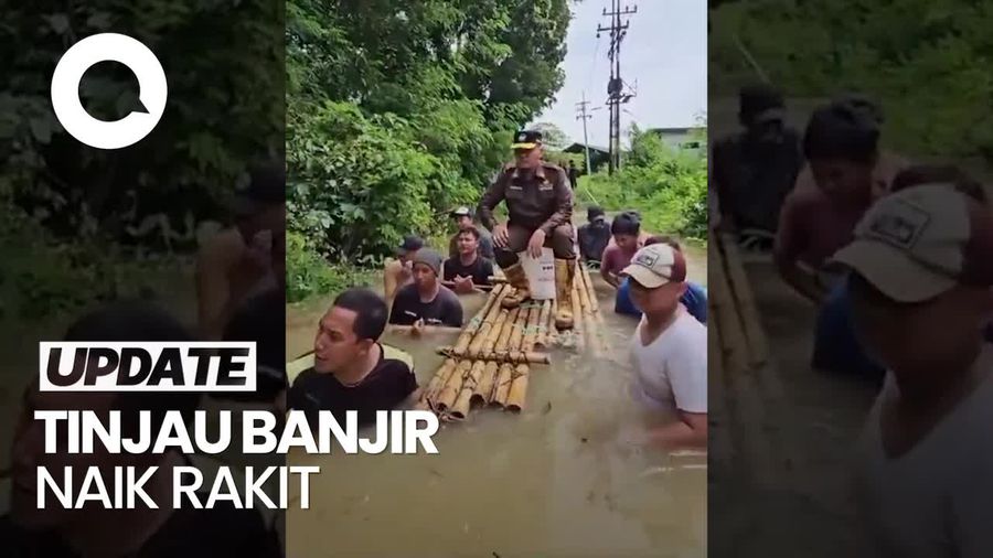 Video: Heboh Dirut PDAM Bangkalan Naik Rakit Bak Raja saat Tinjau Banjir