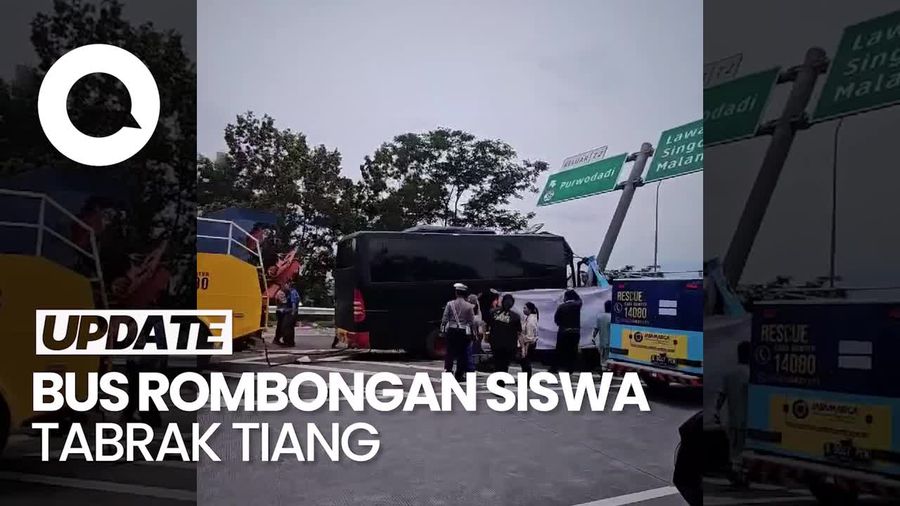 Video: Bus Polisi Angkut Rombongan Siswa Tabrak Tiang di Tol Pandaan, 1 Orang Tewas