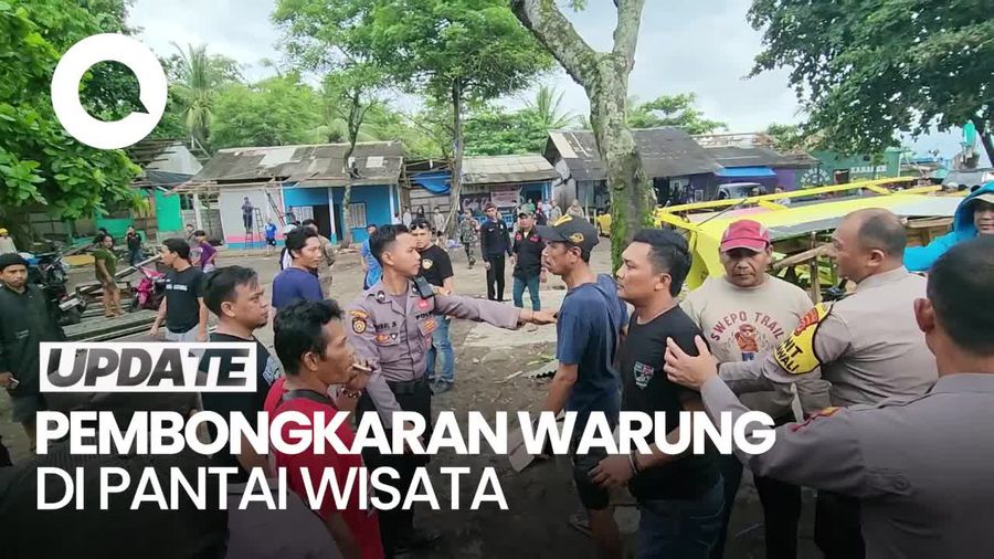 Video: Pembongkaran Warung di Pantai Katapang Condong Nyaris Diwarnai Adu Jotos