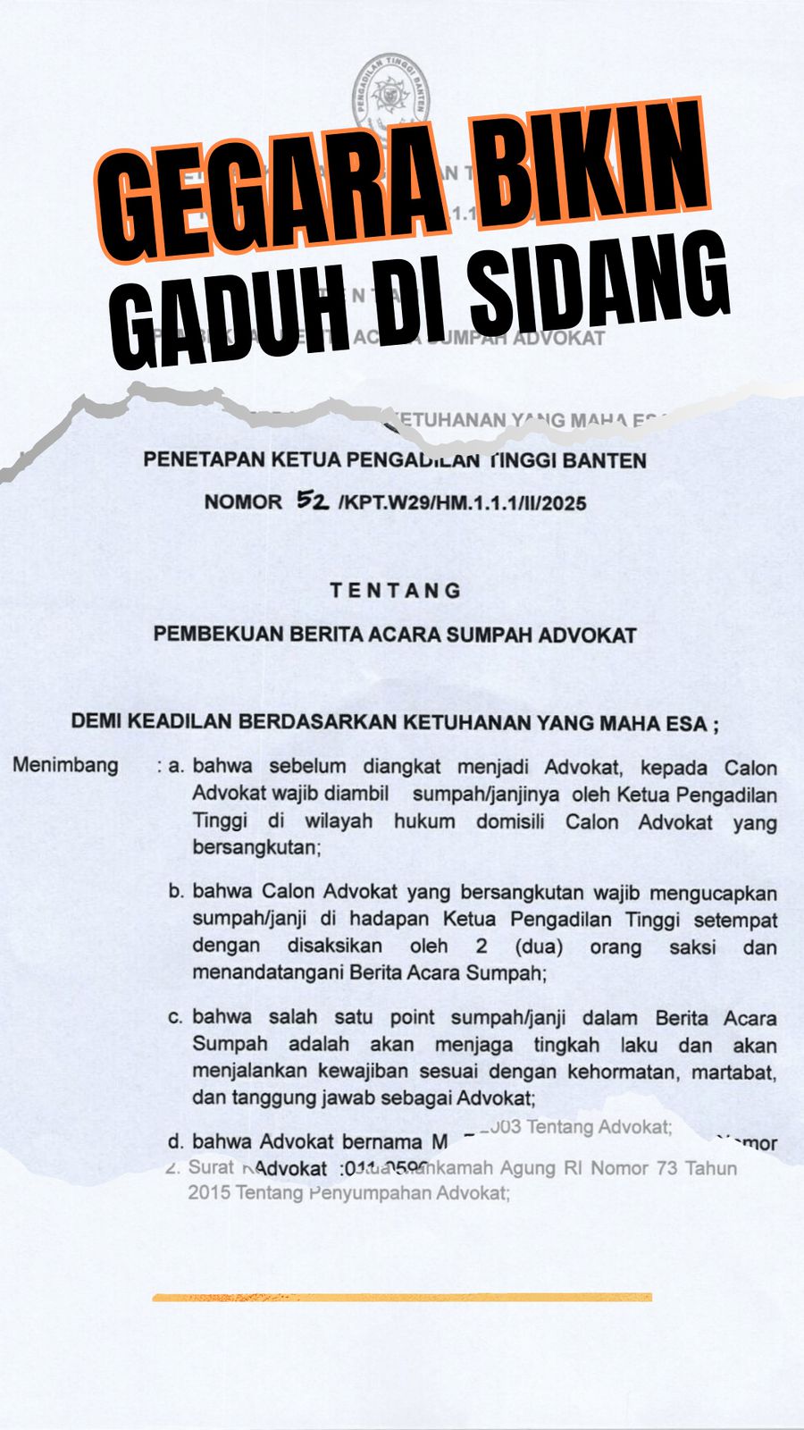 Video Berita Acara Sumpah Advokat Razman Nasution dan Firdaus Oiwobo Dibekukan