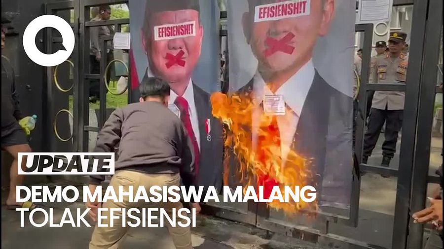 Video Demo Mahasiswa Malang Tolak Efisiensi, Bakar Foto Prabowo-Gibran