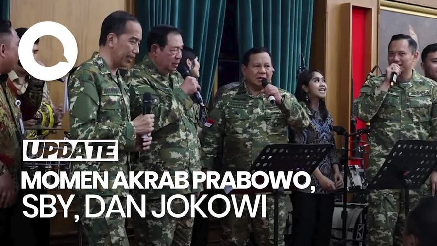Video: Berseragam Loreng, Prabowo, SBY-Jokowi Nyanyi Bareng di Akmil Magelang