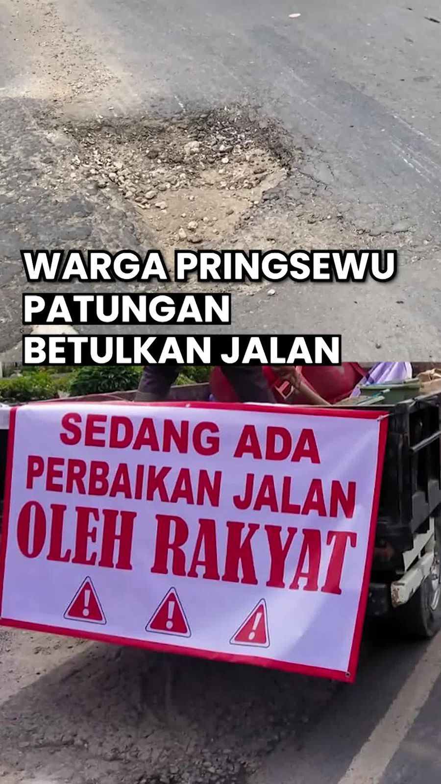 Video: Aksi Warga Pringsewu Tambal Jalan Rusak Pakai Dana Patungan
