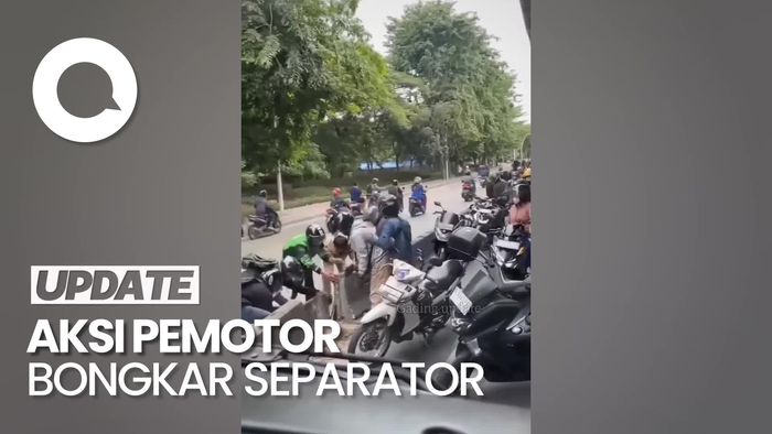 Video: Diduga Hindari Razia, Pemotor Kompak Bongkar Separator Busway di Jakut