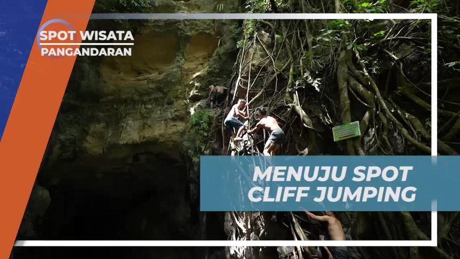 Mendaki Akar Pohon Menuju Spot Cliff Jumping di Pangandaran