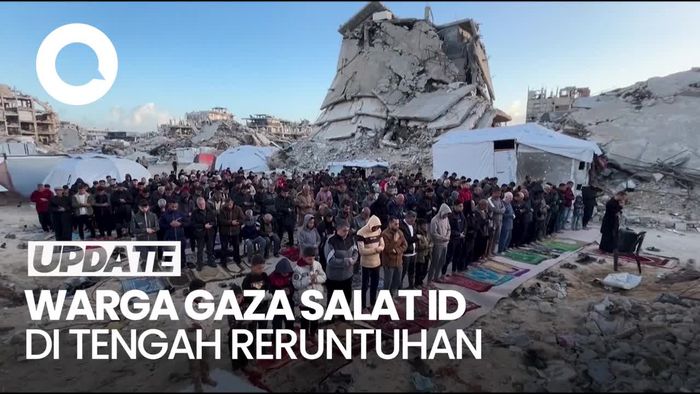 Video: Momen Pilu Warga Gaza Salat Id di Tengah Reruntuhan Bangunan