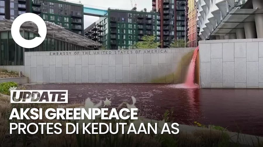 Video: Kala Kolam Kedutaan AS di London Berubah Jadi Merah Darah