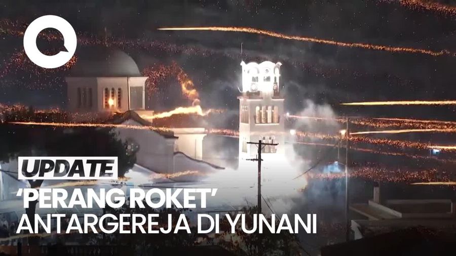 Video Perang Roket Antargereja di Yunani Tanda Paskah Dimulai