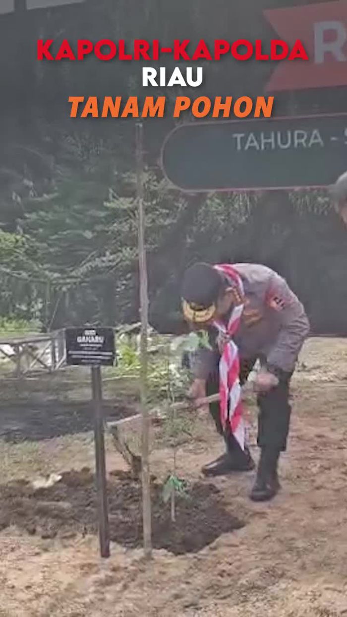 Video Kapolri-Kapolda Riau Tanam Pohon Usai Buka Jambore Karhutla 2025