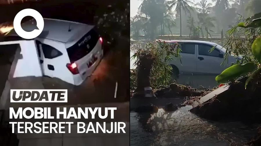 Video: Detik-detik Mobil Hanyut Terseret Banjir di Cianjur