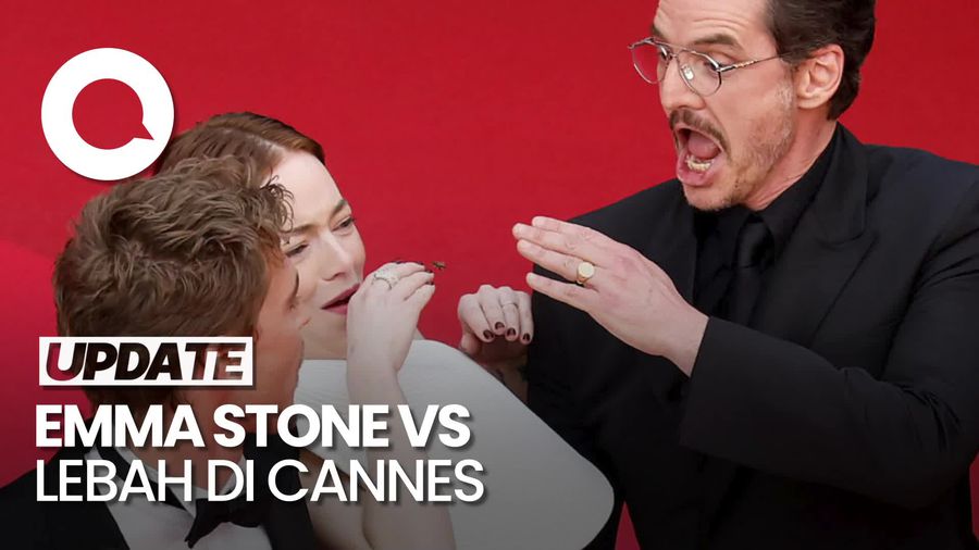 Video Ekspresi Emma Stone Diganggu Lebah di Red Carpet Cannes