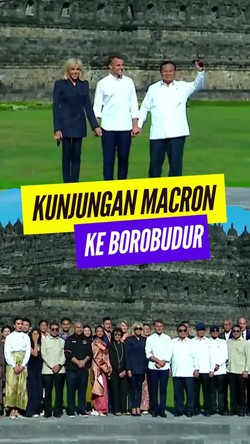 Video: Momen Prabowo-Macron Foto Bareng di Depan Candi Borobudur