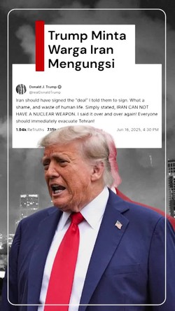 Video Trump: Semua Orang Harus Segera Evakuasi Diri dari Teheran Iran