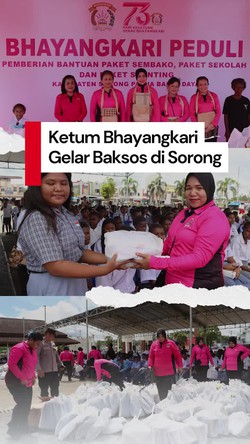 Video Ketum Bhayangkari Bagi-bagi Paket Sekolah Anak-Sembako di Sorong