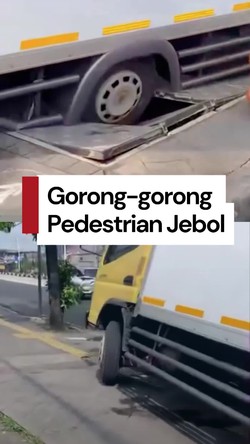 Video: Penutup Gorong-gorong Pedestrian di Jaktim Ambles gegara Truk Parkir
