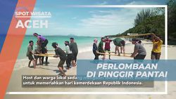 Menggelar Perlombaan Estafet Bambu di Pinggir Pantai dalam Semarak Hari Kemerdekaan Aceh  