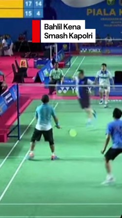 Video Bahlil Kena Smash Kapolri di Kejuaran Bulutangkis Kapolri Cup 2025