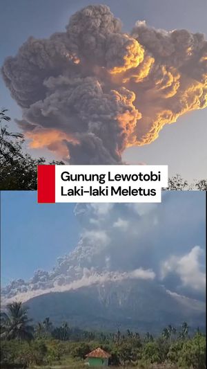 Video Gunung Lewotobi Laki-laki Meletus, Kolom Abu Menjulang 18 Km