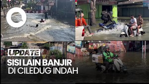 Video Banjir di Ciledug Indah: Bocil Berenang, Abang Ojol Tetap Antar Paket