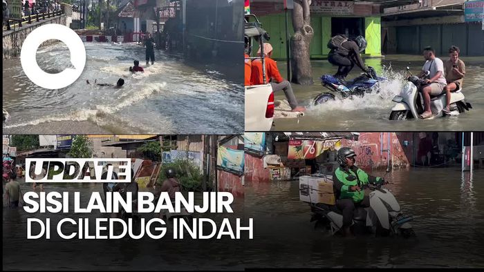 Video Banjir di Ciledug Indah: Bocil Berenang, Abang Ojol Tetap Antar Paket