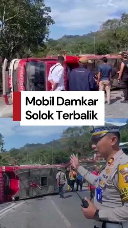 Video: Mobil Damkar Solok Terbalik saat Menuju TKP Kebakaran, 5 Orang Luka