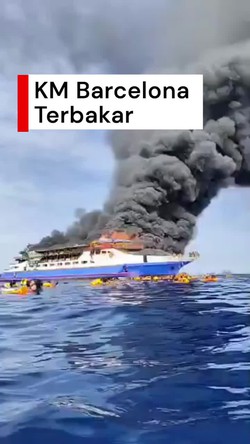Video: Kepanikan Penumpang Saat KM Barcelona Terbakar di Perairan Sulut