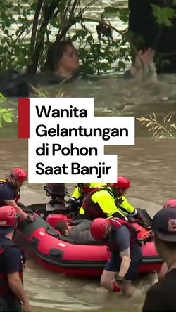 Video Momen Wanita Gelantungan di Pohon Saat Banjir Kansas