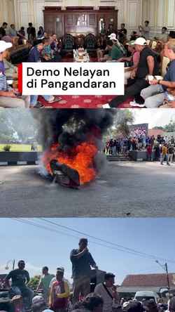 Video: Demo Nelayan di Pangandaran Diwarnai Aksi Bakar Perahu