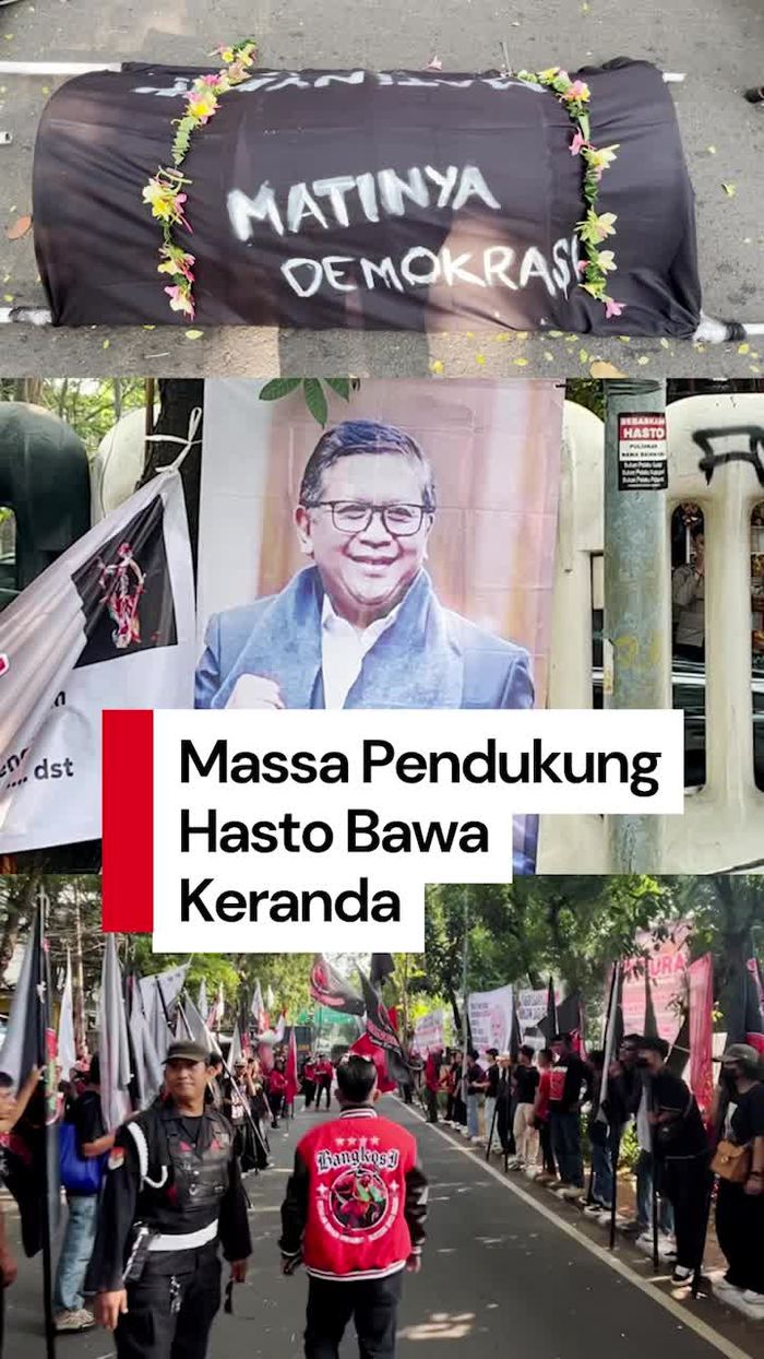 Video: Hasto Akan Hadapi Vonis, Massa Pendukung Bawa Keranda Mayat