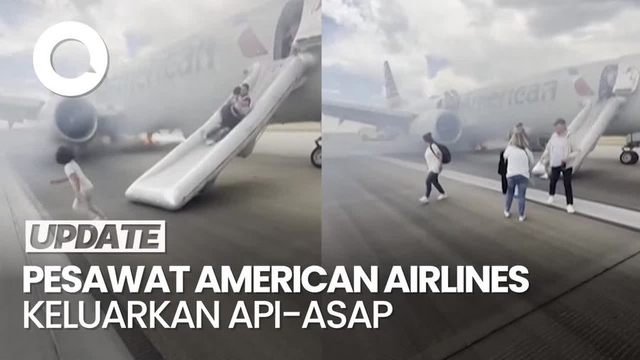 Video Rekaman Menegangkan Evakuasi Penumpang Usai American Airlines Keluarkan Api