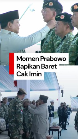 Video: Saat Prabowo Rapikan Baret Cak Imin di Upacara Gelar Pasukan