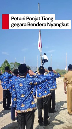 Video: Momen Heroik Petani di Ponorogo Panjat Tiang gegara Bendera Nyangkut
