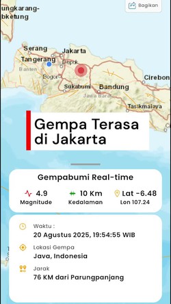 Video Gempa M 4,9 Guncang Bekasi, Terasa di Jakarta